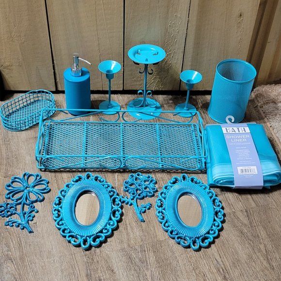 Turquoise blue  bathroom accessory/deco set - Picture 1 of 14